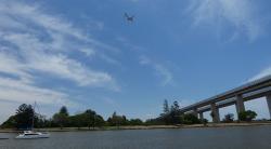 Plane approaching Brisbane Airport over our anchorage
